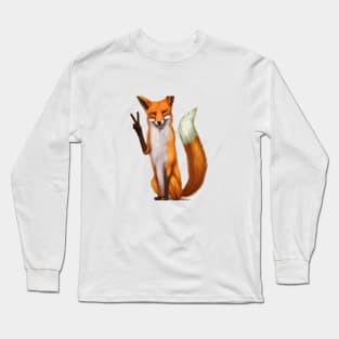 Orange fox making the peace sign Long Sleeve T-Shirt